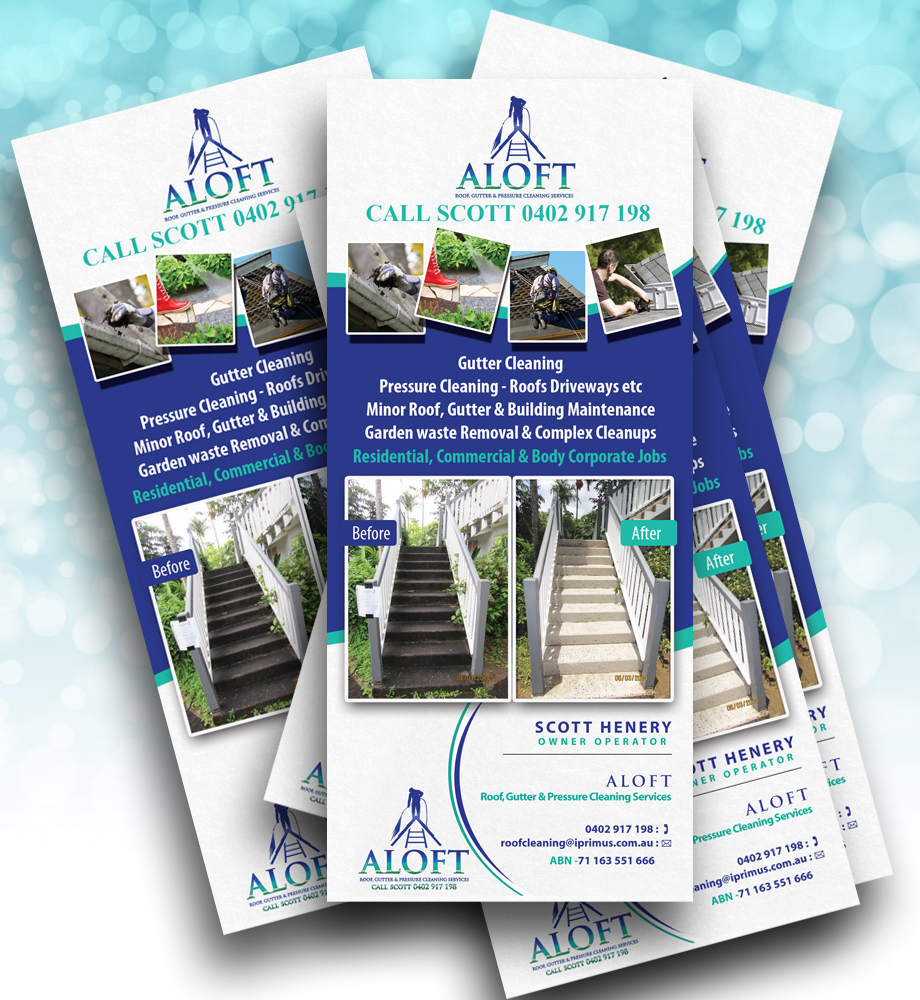 Flyer Design by uk for Aloft Roof, Gutter & Pressure Cleaning Services | Design #3575431
