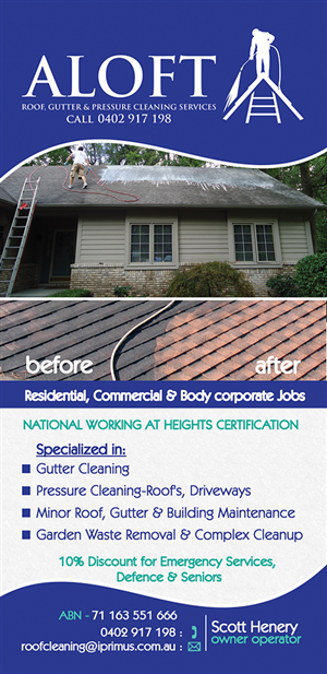 Flyer Design by Cris for Aloft Roof, Gutter & Pressure Cleaning Services | Design #3544756
