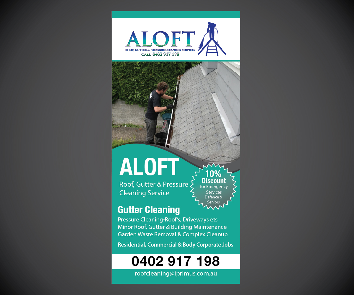 Diseño de Flyer por joliau para Aloft Roof, Gutter & Pressure Cleaning Services | Diseño #3539436