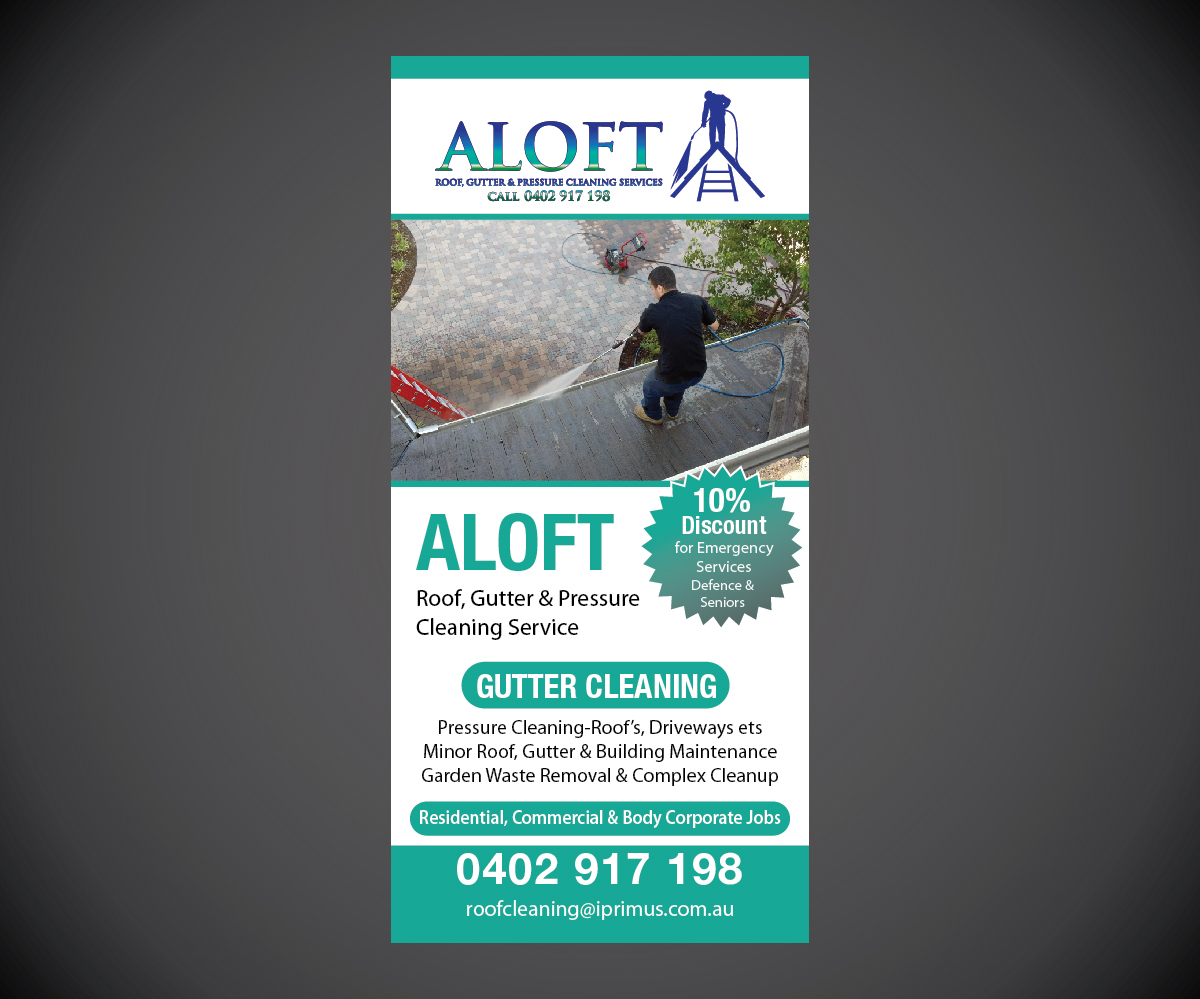Diseño de Flyer por joliau para Aloft Roof, Gutter & Pressure Cleaning Services | Diseño #3539465
