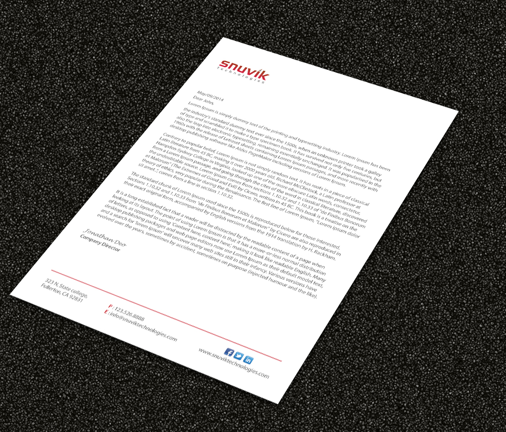 Letterhead Design by Sarmishtha Chattopadhyay_loginchange for Snuvik Technologies | Design #3696373