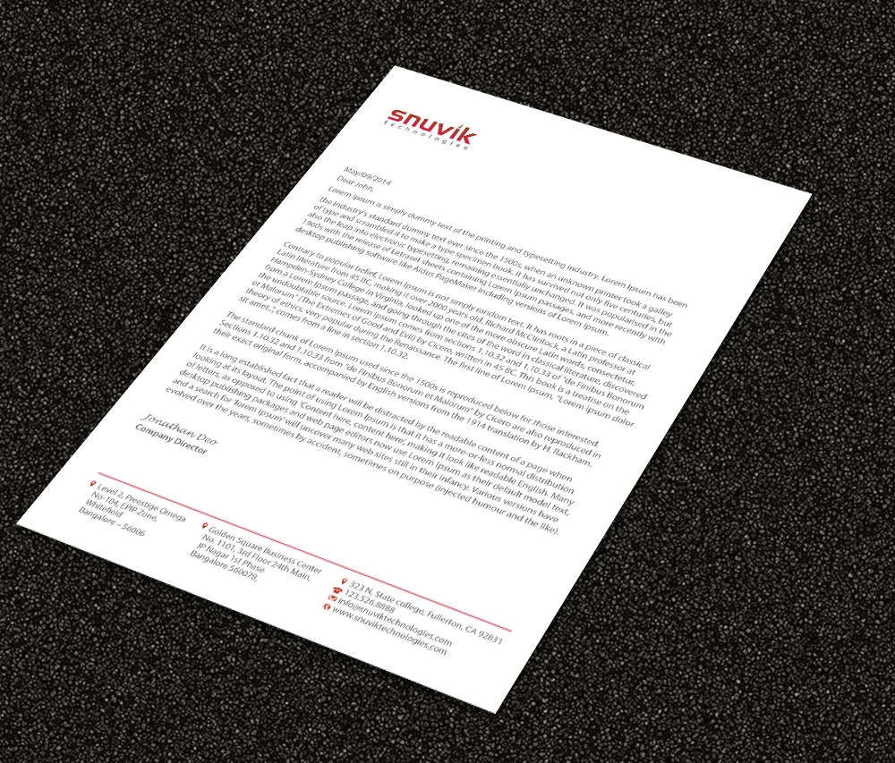 Letterhead Design by Sarmishtha Chattopadhyay_loginchange for Snuvik Technologies | Design #3701308