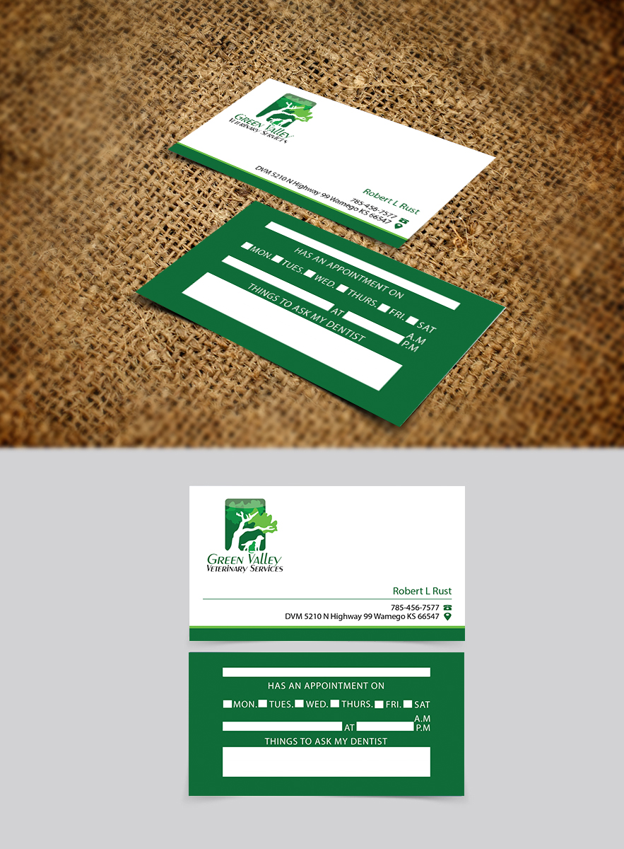 Business Card Design by Harshan for Green Valley Veterinary Services | Design #3569470