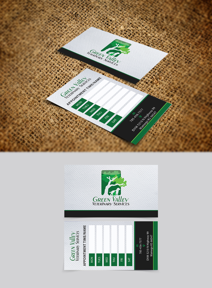 Business Card Design by Harshan for Green Valley Veterinary Services | Design #3569628