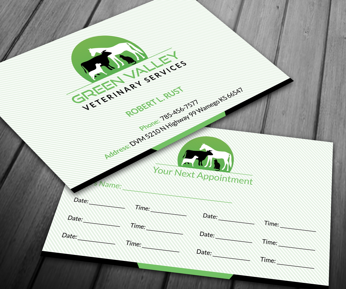 Business Card Design by Sarah Haroon for Green Valley Veterinary Services | Design #3536032