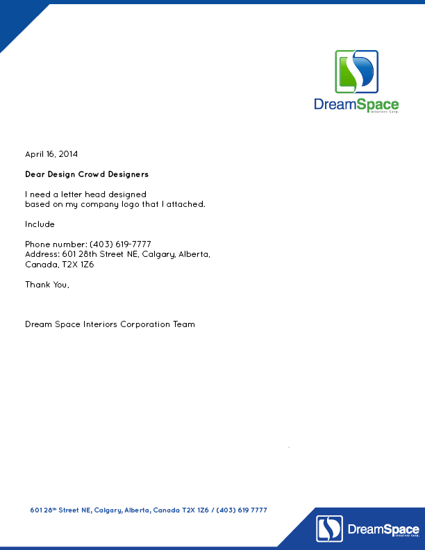 Letterhead Design by bodesign for DreamSpace Interiors Corp. | Design #3546303