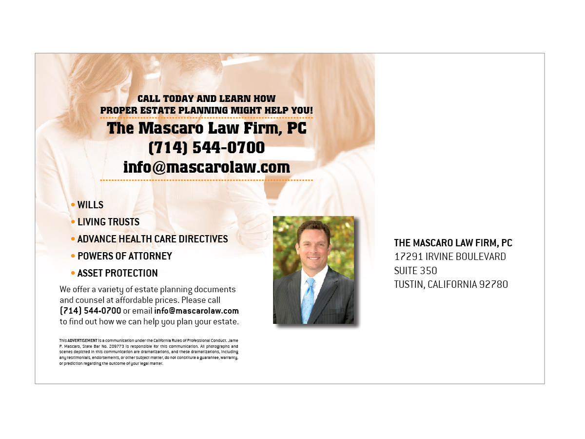 Postcard Design by 90 Degree Design for Mascaro Law Firm | Design #3553807