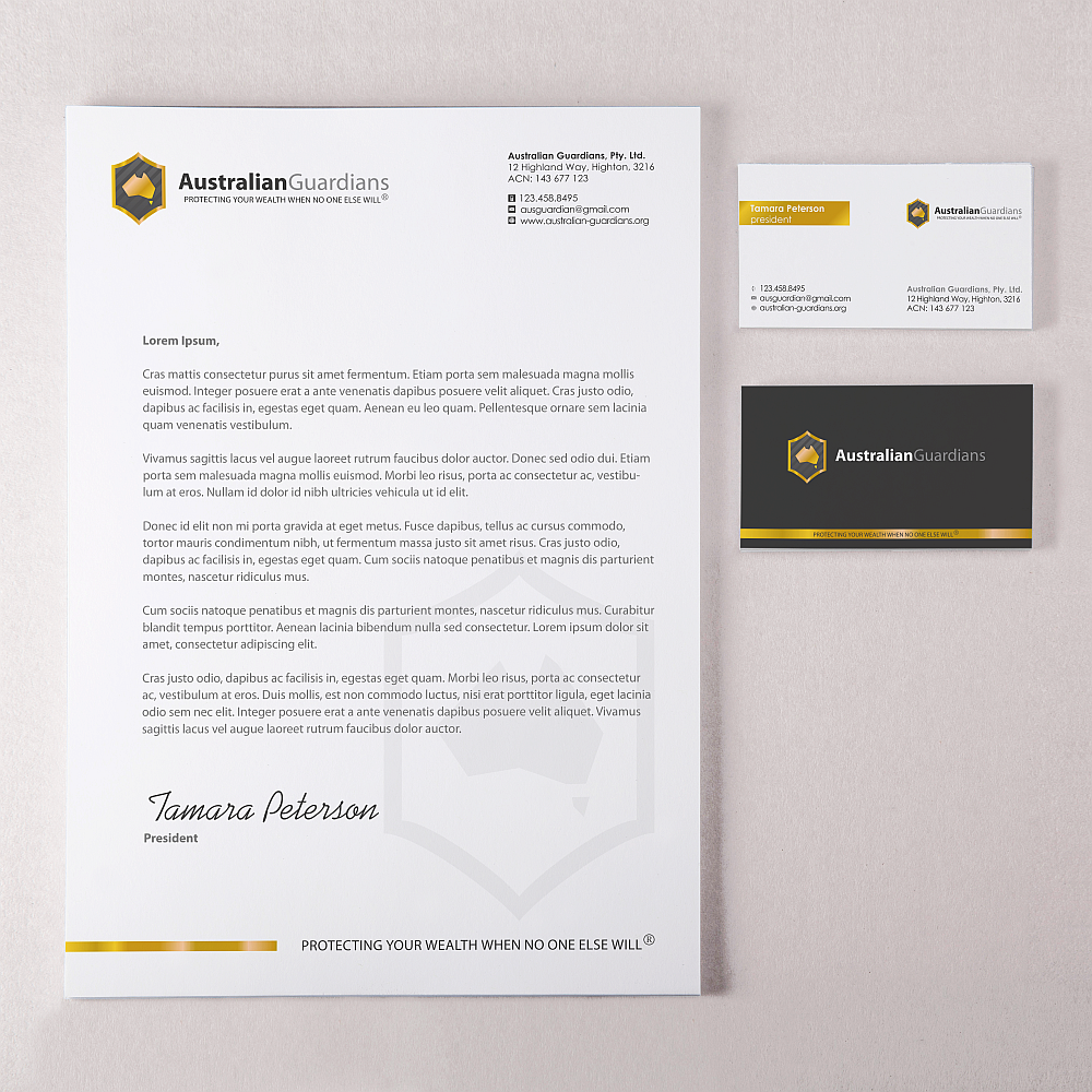 Diseño de Papelería por HYPdesign para Australian Guardians Pty Ltd | Diseño #902856