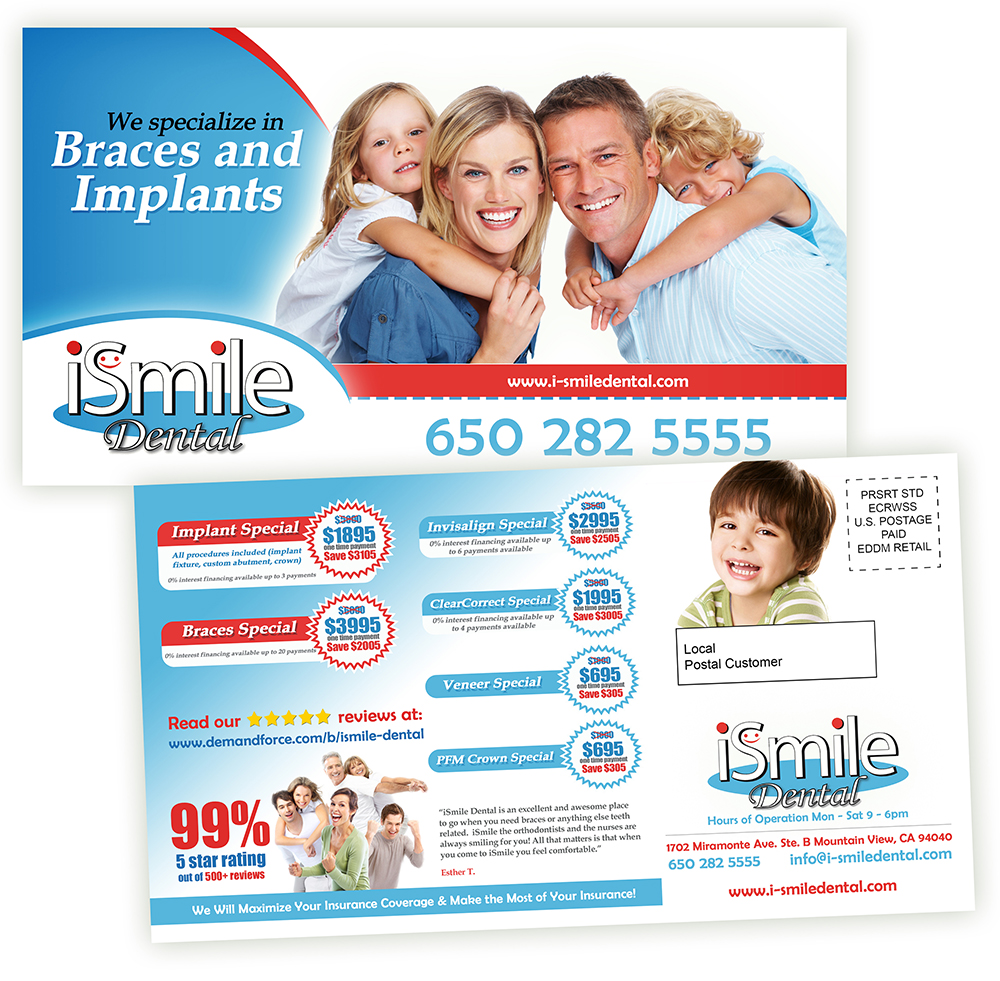Postcard Design by creationz2011 for iSmile Dental | Design #3774150
