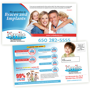 Postcard Design by creationz2011 for iSmile Dental | Design: #3859102