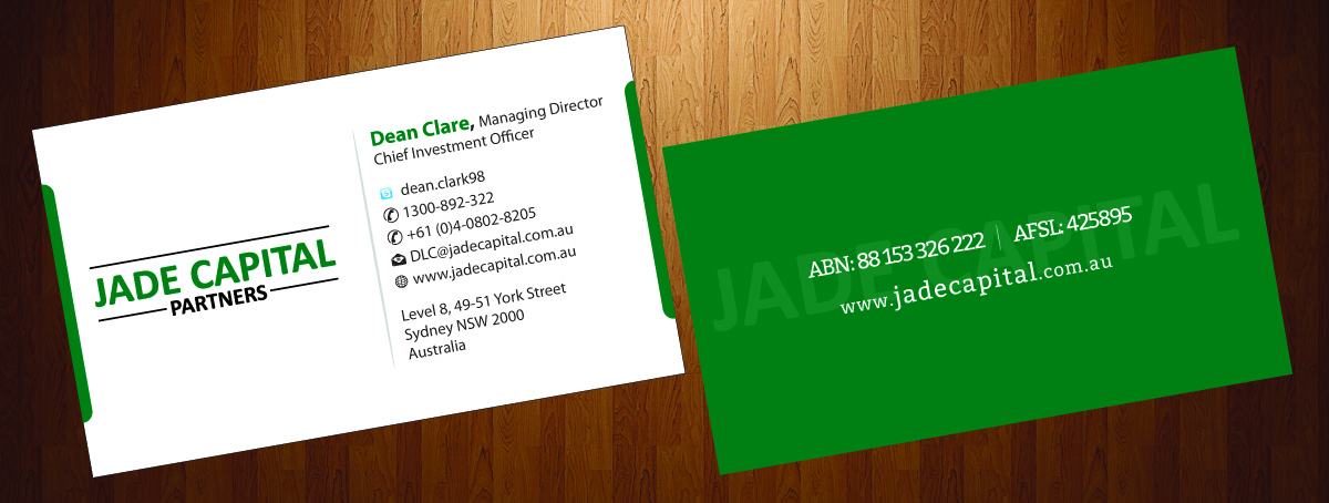 Business Card Design by harmi_199 for Jade Capital Partners | Design #3552383