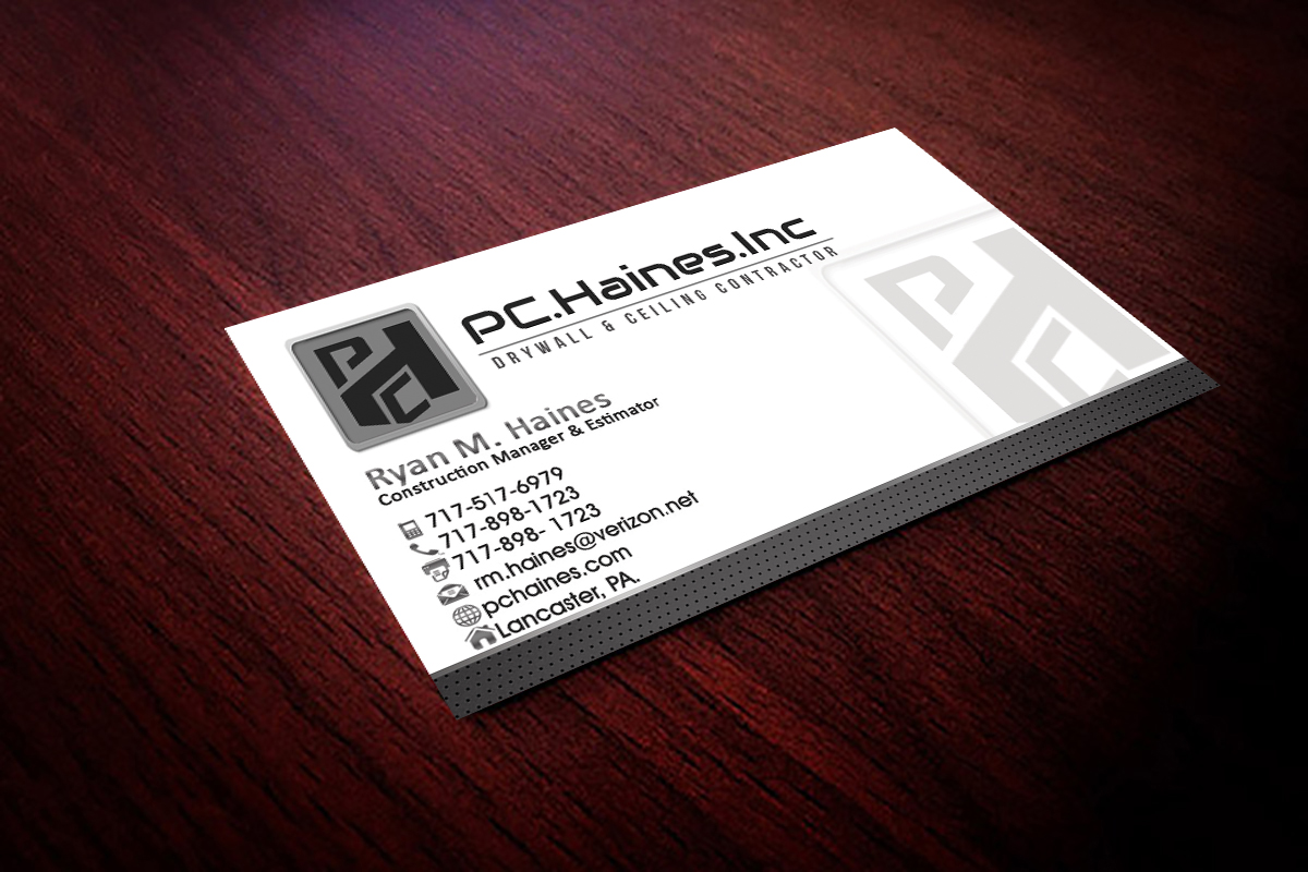Business Card Design by Hardcore Design for PC.Haines.INC Drywall & Ceiling Contractor | Design #3574125
