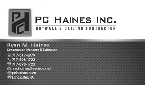 Business Card Design by Hardcore Design for PC.Haines.INC Drywall & Ceiling Contractor | Design: #3621450