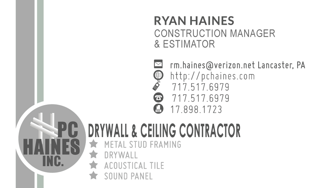Business Card Design by Venus L. Penaflor for PC.Haines.INC Drywall & Ceiling Contractor | Design #3554344