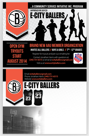 E-City Ballers Needs Post Card Announcing Basketball Try Outs