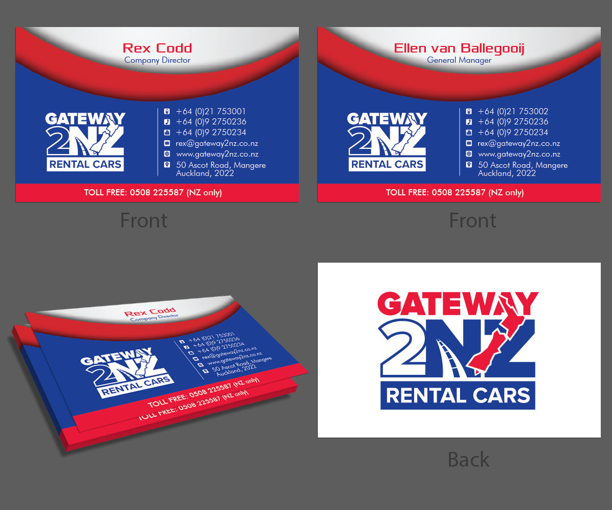 Business Card Design by kousik for Gateway 2 NZ Rental Cars Ltd | Design #3604901