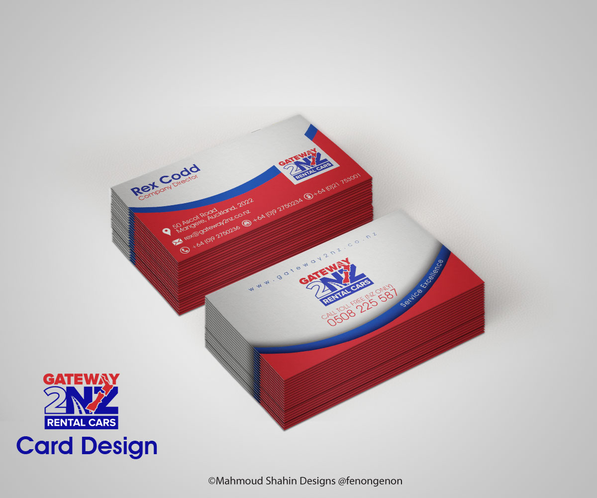 Business Card Design by Mahmoud Shahin for Gateway 2 NZ Rental Cars Ltd | Design: #3617418
