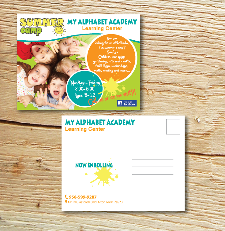 Postcard Design by alex989 for MY ALPHABET ACADEMY Learning Center | Design #3601068