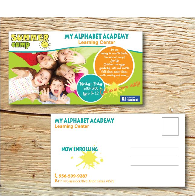 Postcard Design by alex989 for MY ALPHABET ACADEMY Learning Center | Design #3621753