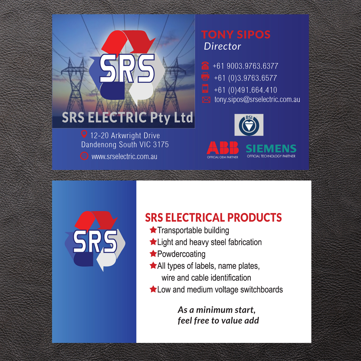 Business Card Design by Venus L. Penaflor for Srs electric pty ltd | Design #3639768