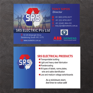 Business Card Design by Venus L. Penaflor for Srs electric pty ltd | Design #3639768