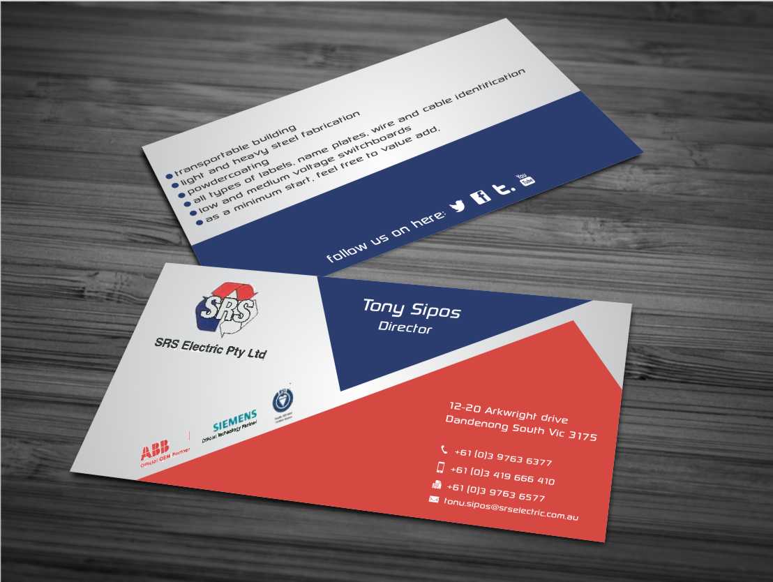 Diseño de Tarjeta de Presentación por AwsomeD para Srs electric pty ltd | Diseño #3596615