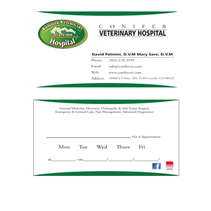 Visitenkarten-Design von Delboy Designs für Conifer Veterinary Hospital | Design #1193889