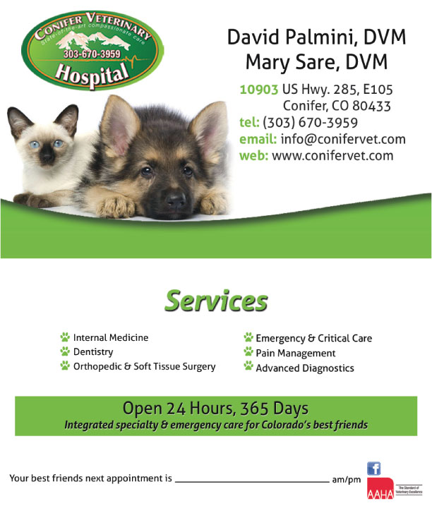Business Card Design by JessicaD for Conifer Veterinary Hospital | Design #1196664