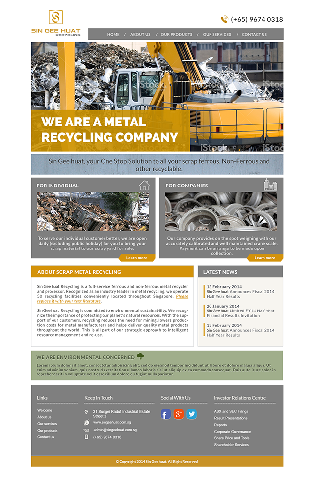 Web Design by amberegg for Sin Gee Huat Recycling | Design #3620577