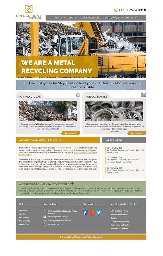 Web Design by amberegg for Sin Gee Huat Recycling | Design #3620746