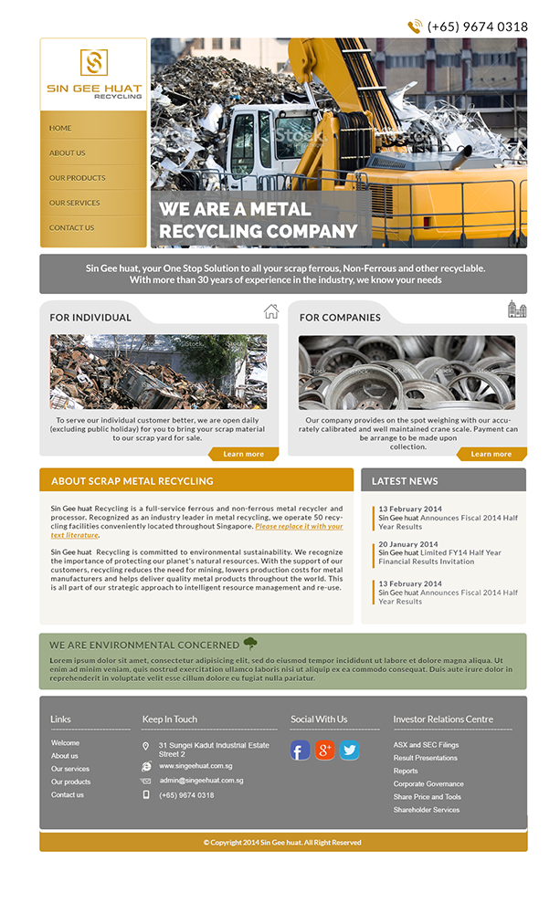 Web Design by amberegg for Sin Gee Huat Recycling | Design #3624889