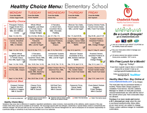 Cafeteria management company.. needs fun, healthy,  school lunch menu design!