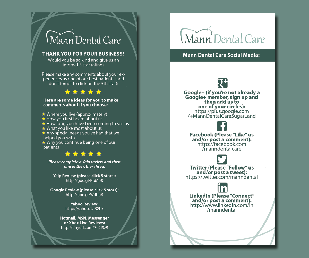 Design de Carte par galleria.by.leah pour Mann Dental Care, P.A. | Design #3631221