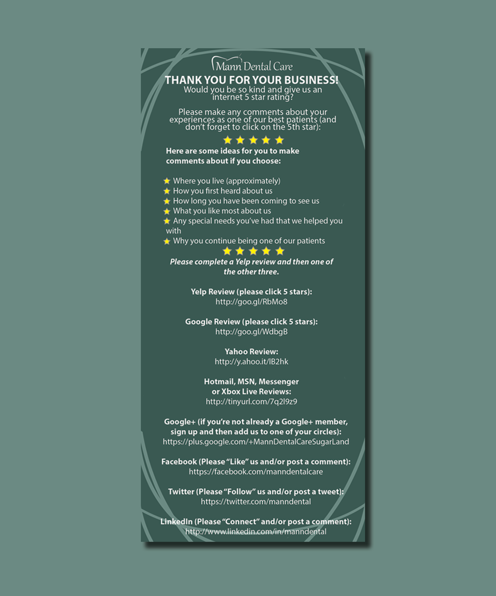Design de Carte par galleria.by.leah pour Mann Dental Care, P.A. | Design #3631383