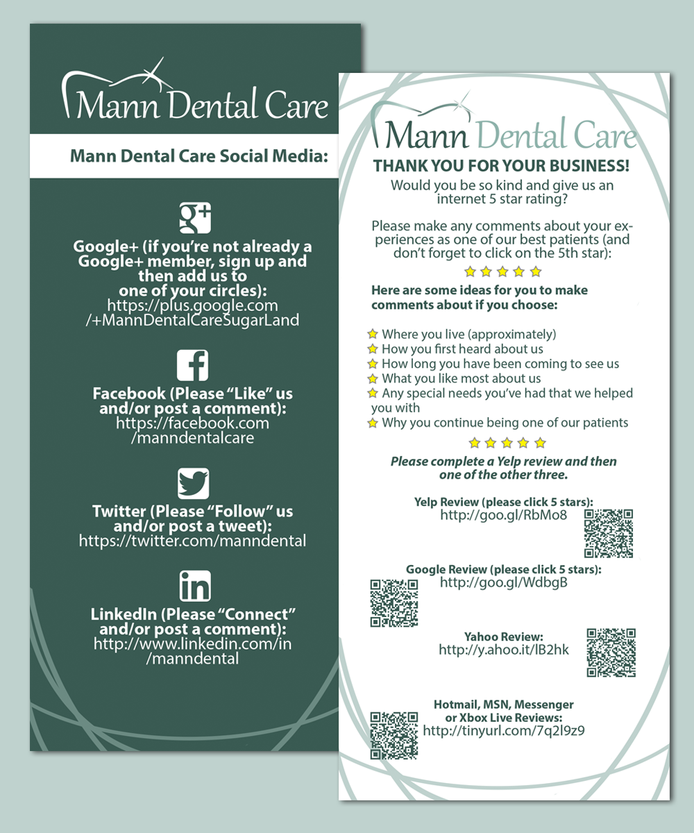 Diseño de Tarjeta por galleria.by.leah para Mann Dental Care, P.A. | Diseño #3635480