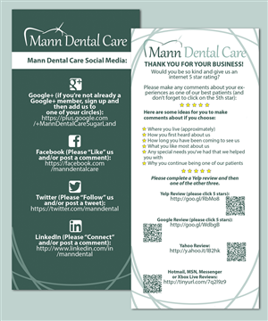 Card Design by galleria.by.leah for Mann Dental Care, P.A. | Design: #3635480