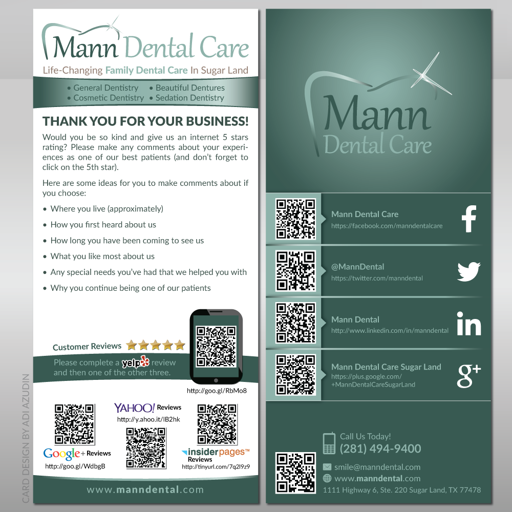 Diseño de Tarjeta por adiazudin para Mann Dental Care, P.A. | Diseño #3644340