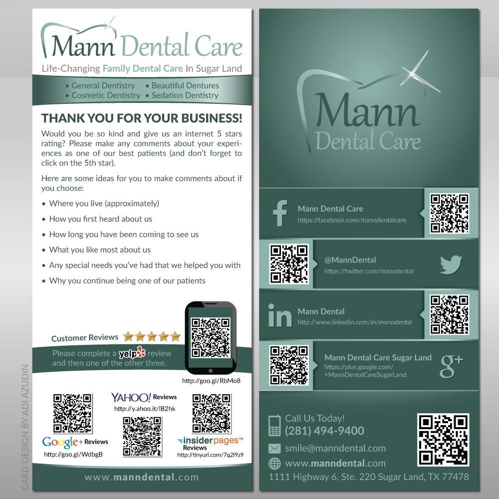 Diseño de Tarjeta por adiazudin para Mann Dental Care, P.A. | Diseño #3646220