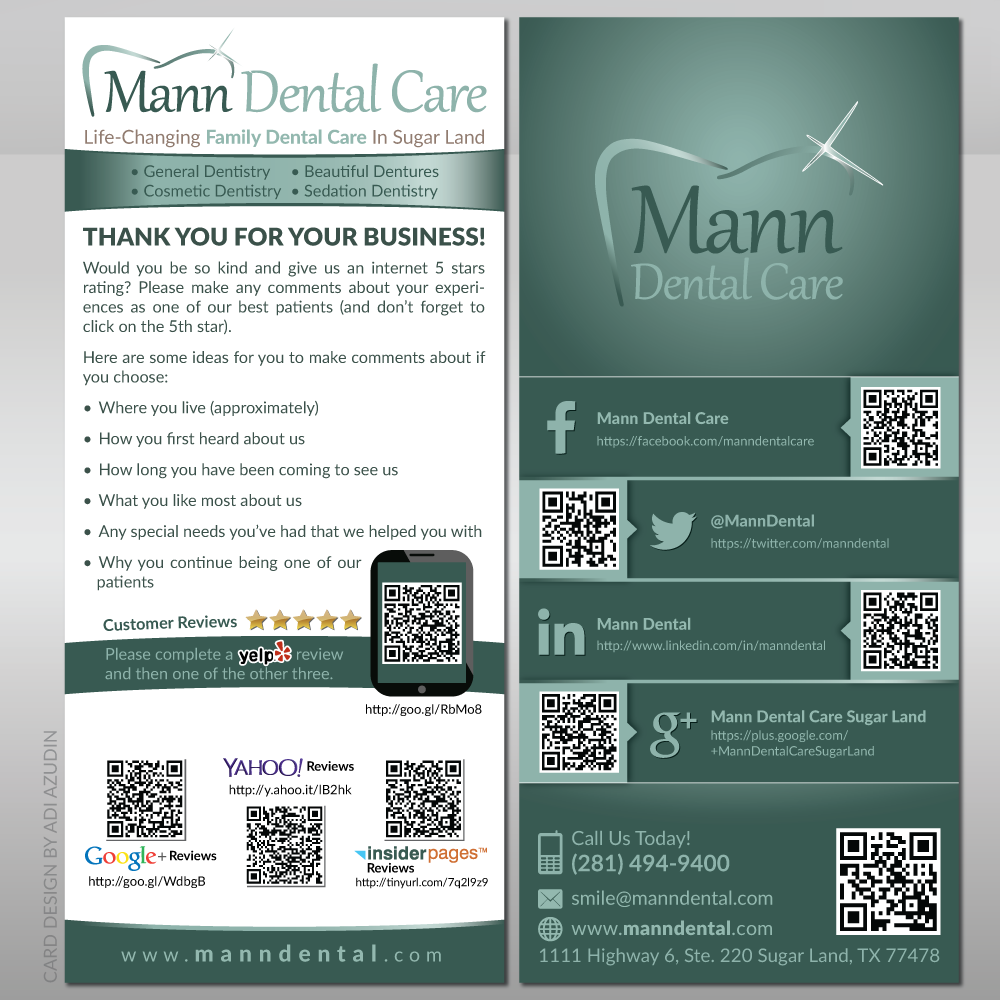 Card Design by adiazudin for Mann Dental Care, P.A. | Design #3657997