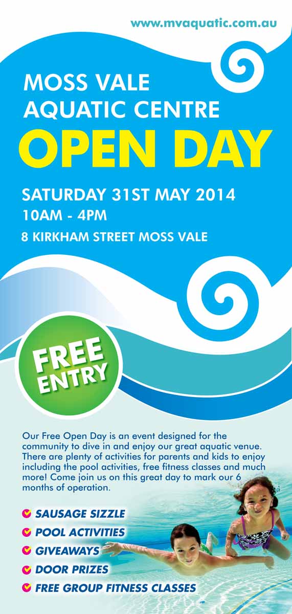 event flyer design for moss vale aquatic centre by rkailas design
