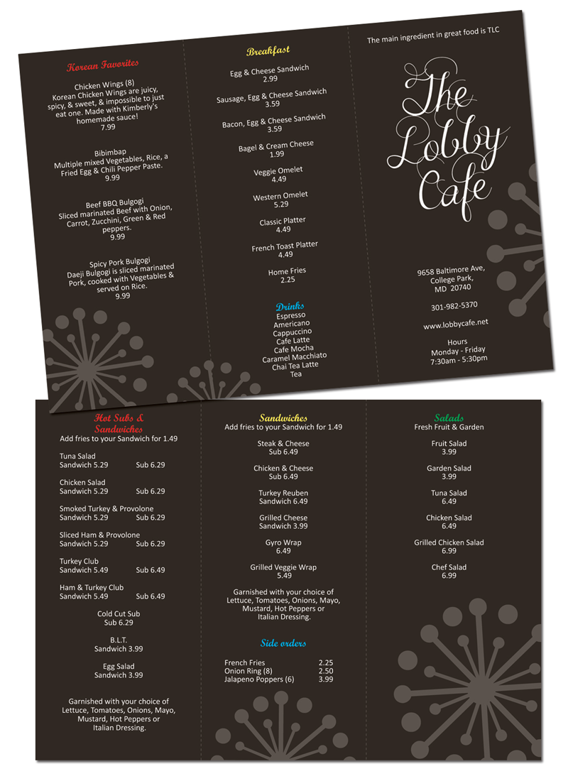 Diseño de Menú por Sam para The Lobby Cafe | Diseño #3669881
