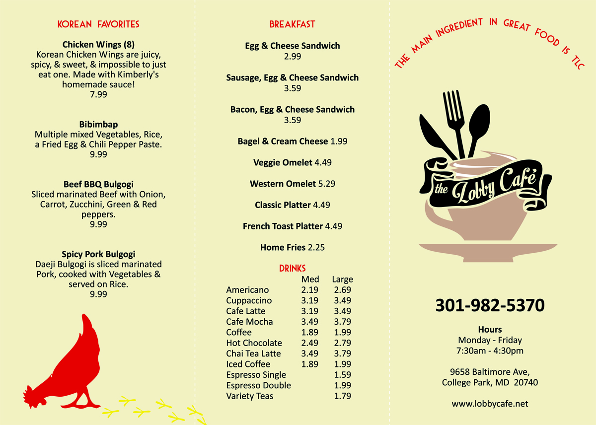 Menu Design by Sam for The Lobby Cafe | Design #3684019