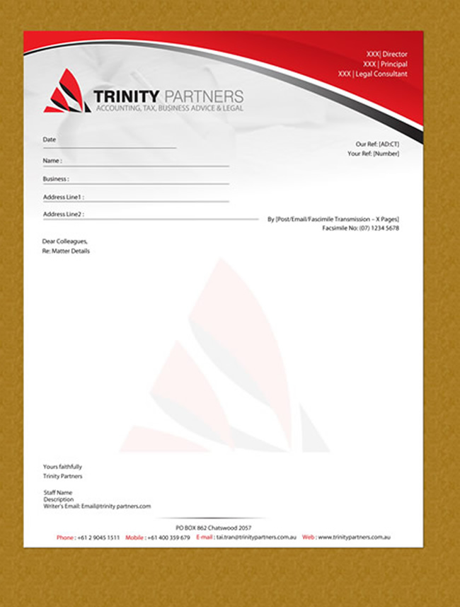 Stationery Design by Sbss for Trinity Partners Lawyers | Design #935812