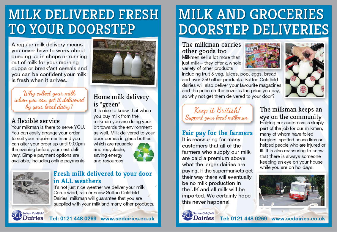 Flyer Design by Ekanite for Sutton Coldfield Dairies | Design #942974