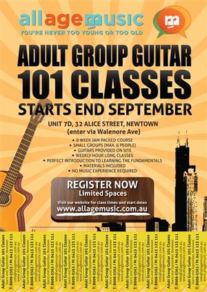 Poster Design to promote Adult Group Guitar Classes for Music School