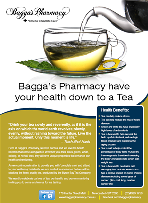 Diseño de Flyer por rkailas para Baggas Pharmacy Newcastle | Diseño: #1006246