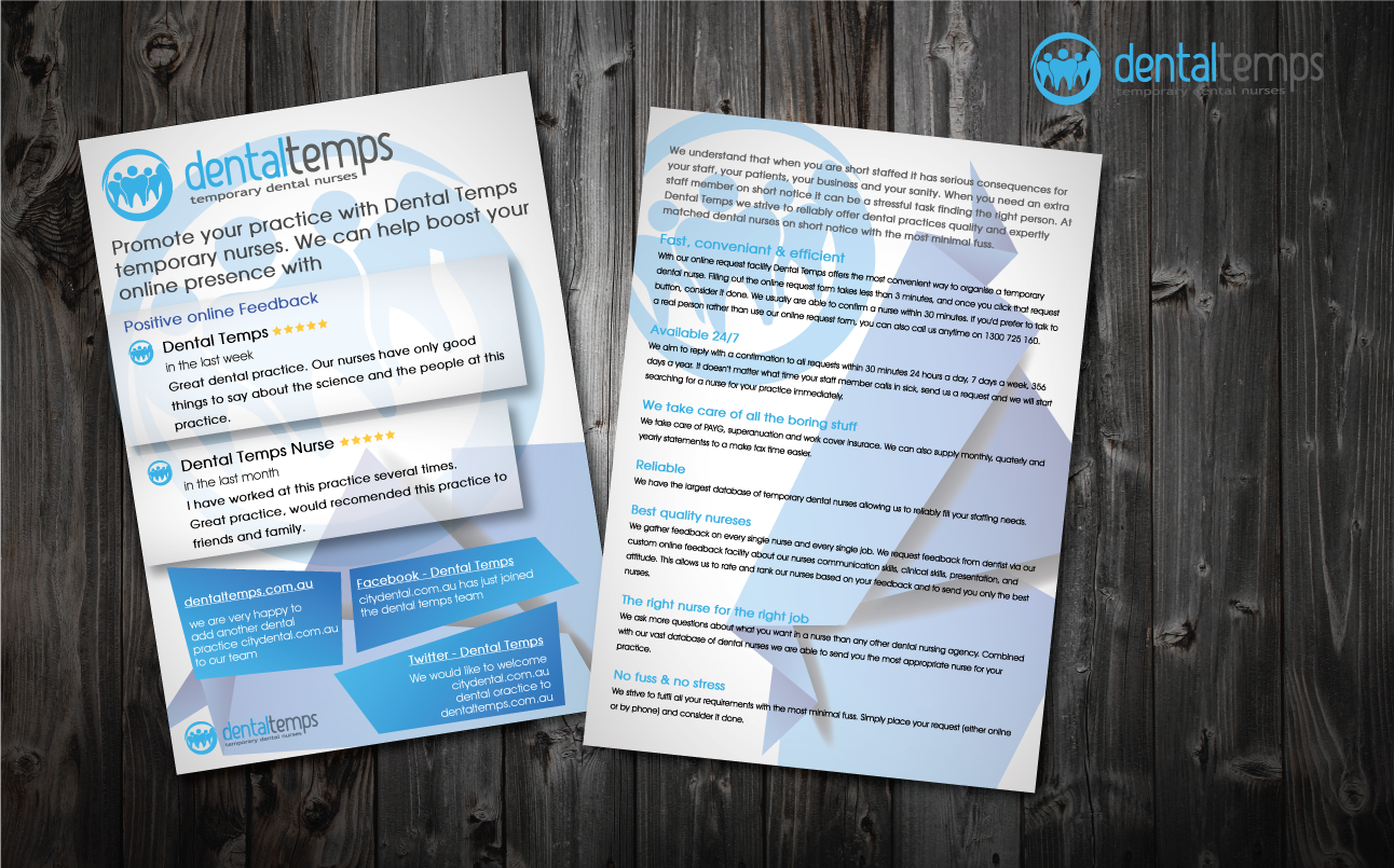 Brochure Design by CK Printama for www.dentaltemps.com.au | Design #3687015