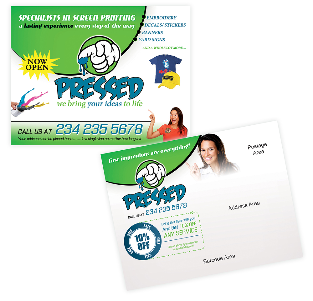 Postcard Design by creationz2011 for Pressed Print Shop | Design #3709958