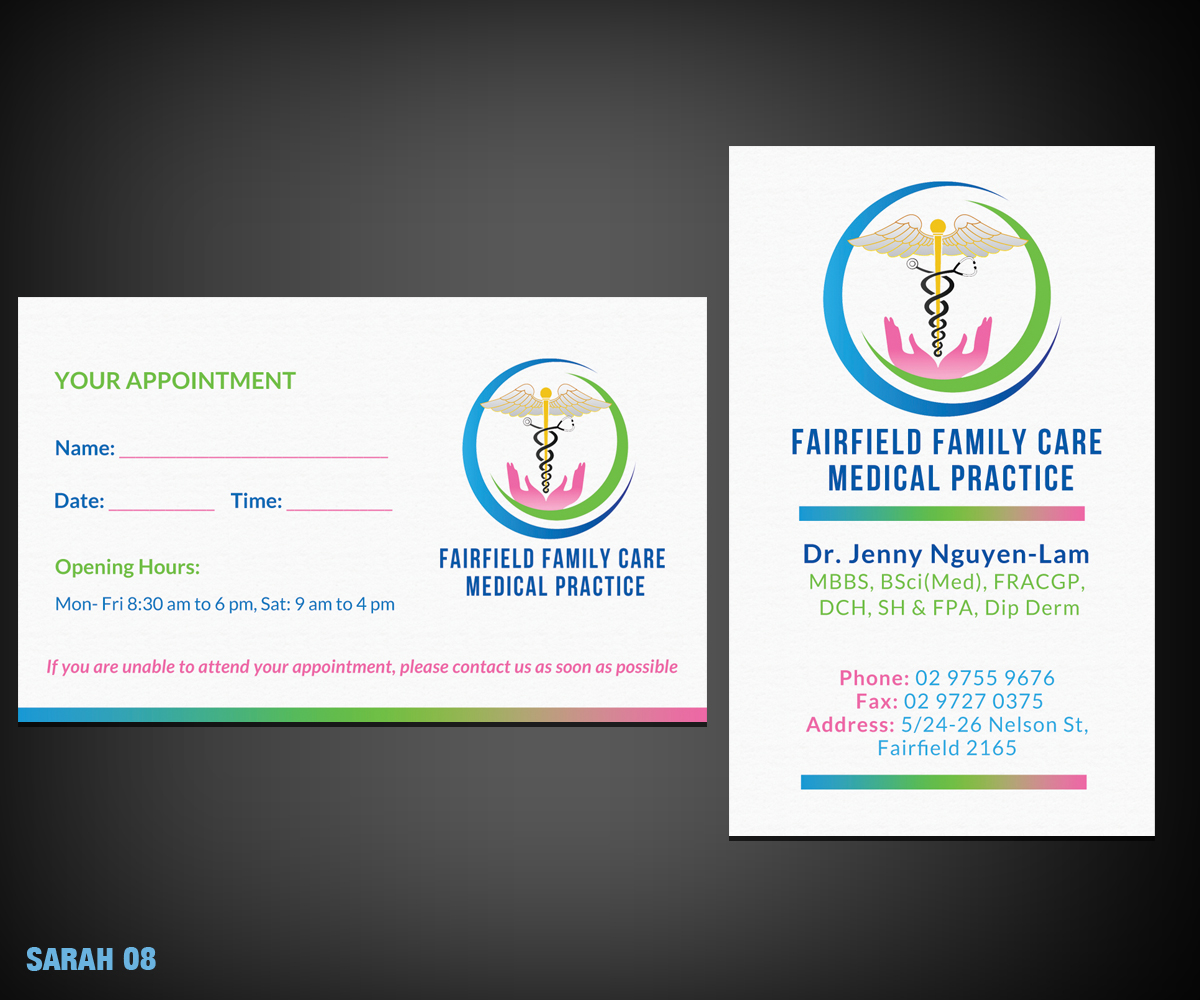 Business Card Design by Sarah Haroon for Fairfield Family Care medical practice | Design #3697506