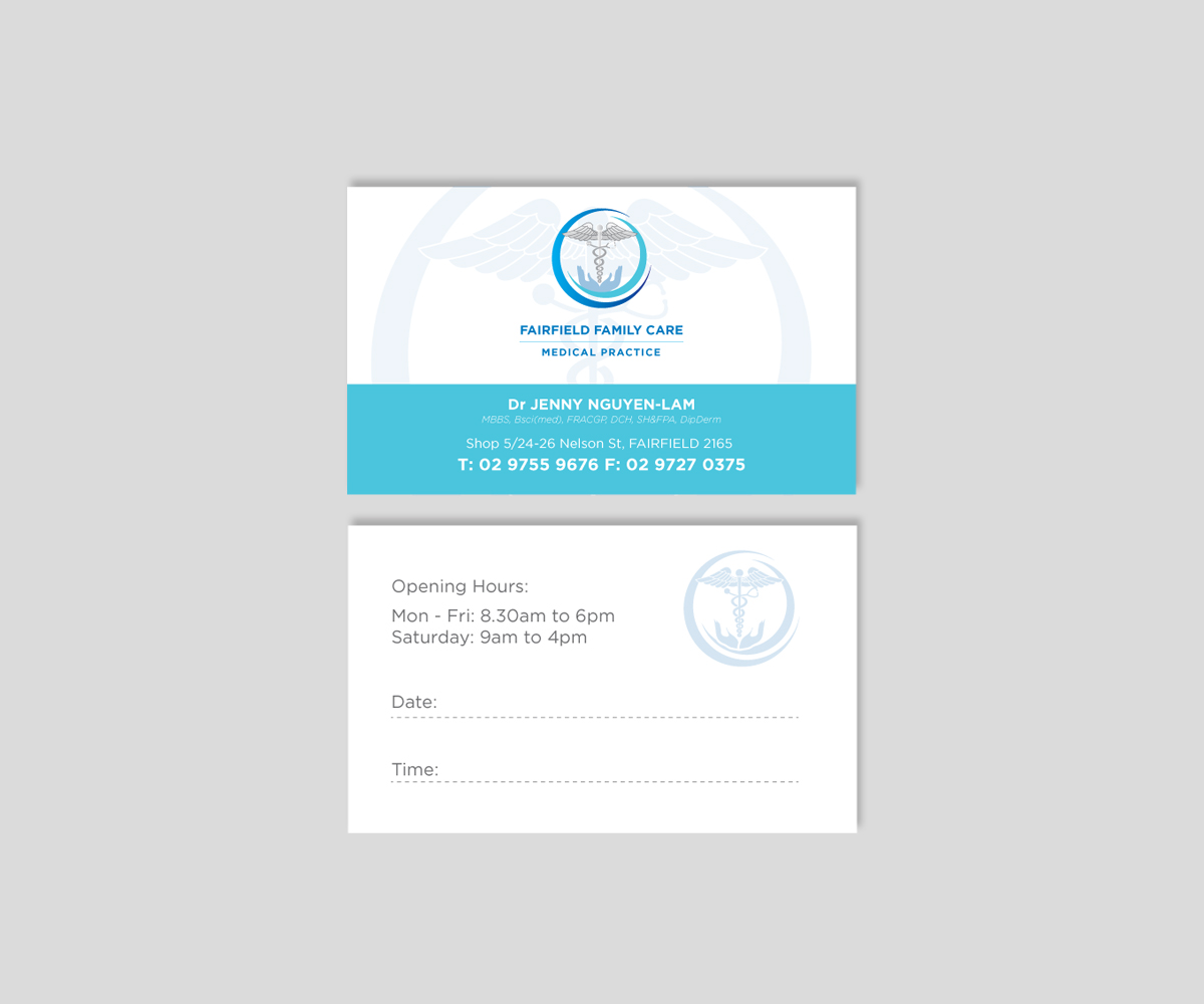 Business Card Design by JACQUI for Fairfield Family Care medical practice | Design #3724325